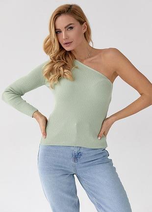 Топ в рубчик із рукавом на одне плече - м'ятний цвет, one size (є розміри)