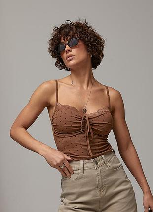 Топ на бретелях в горох - коричневый цвет, one size (имеется размеры)