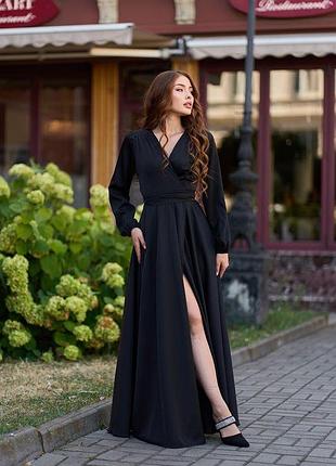 Вечернее платье атлас на запах 25070 черное 2xl
