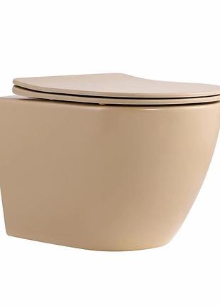 Унітаз підвісний robin ultra quiet 490 x 365 x 325 мм, beige, із сидінням slim duroplast / soft-close / quick release qtap