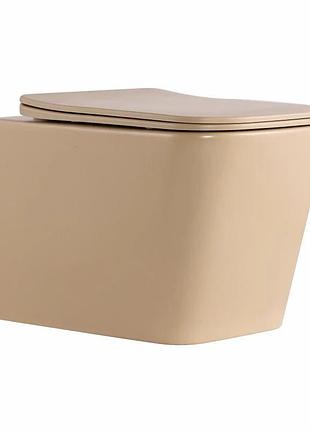 Унітаз підвісний qtap tern ultra quiet 520 x 345 x 325 мм, beige, із сидінням slim duroplast / soft-close / quick release