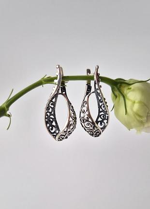 Серебряные серьги без камней ажур серебро 925 пробы черненное 2481 7.30г
