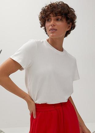Однотонна трикотажна футболка - молочний цвет, one size (є розміри)