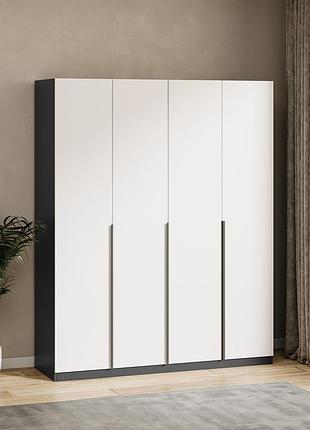 Шафа для одягу 4-дверна з полицями та штангою, лдсп, 160×50×200 см антрацит/білий