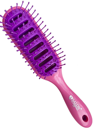 Расческа-щетка продувная salon professional 8837 розово-фиолетовая с резиновыми зубцами