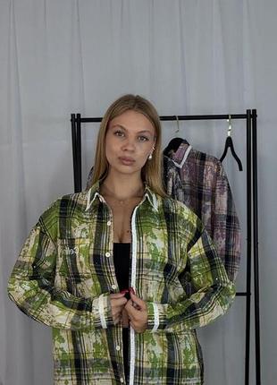 Женская стильная рубашка в клетку с камушками и кружевом фланель