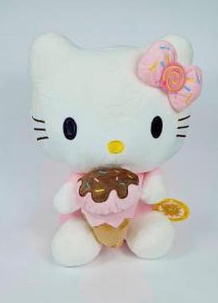 М'яка іграшка хеллоу кітті з морозивом hello kitty, 32 см, рожева плюшева кішечка