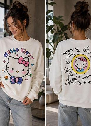 Жіночий оверсайз світшот з малюнком hello kitty трьохнитка