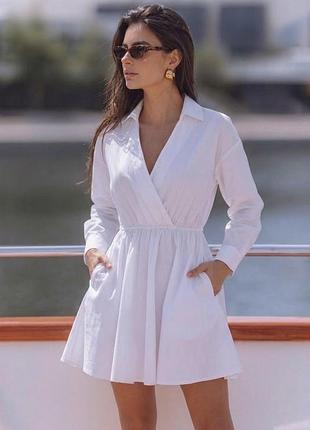 Біла котонова сукня з пишною спідницею від zara, розмір m-l