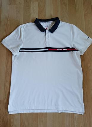 Базовая мужская белая летняя футболка поло tommy hilfiger