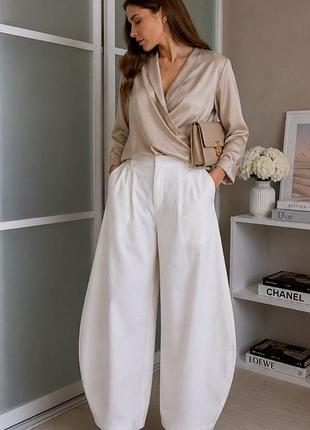 Женские брюки-баллоны (barrel pants) белые, полиэстер, размер xxl