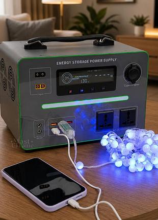 Зарядная станция 1200 вт с аккумулятором lifepo4, с чистой синусоидой, с lcd-дисплеем и led-освещением. pzs-1200