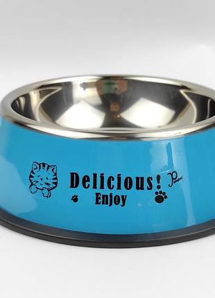 Миска для собак металева dogclub print 500ml blue