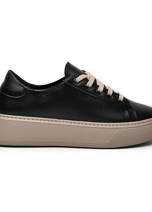 Женские кеды кроссовки itstyle натуральная кожа черные 37 (3371)