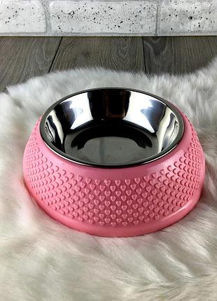 Миска для собак металлическая на пластиковой подставке dogclub love 250ml pink