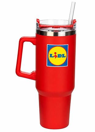 Изотермическая кружка lidl из нержавеющей стали 1.2 л, термокружка с ручкой, крышкой и трубочкой, красный