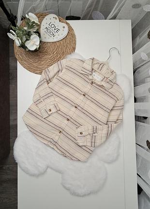 Бежевая хлопковая рубашка в полоску из муслина от zara 4-5 лет (110)