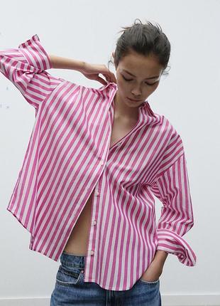 Zara рожева сорочка у смужку 100% бавовна
