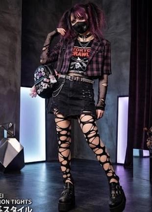 Колготки з вирізами alt-girl, punk, grunge, cyberpunk, goth або harajuku fashion