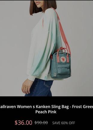 Шведский рюкзак fjällräven kånken мини выполненный в популярной расцветке frost green / peach pink (морозный зеленый с персиково-розовыми ручками.