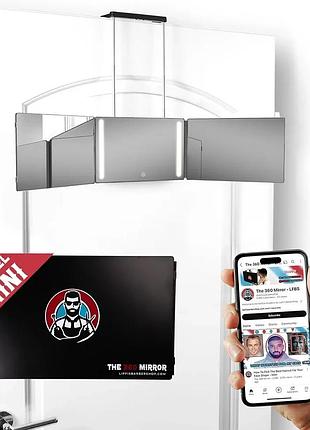 Уцінка! тристороннє дзеркало lipfisbarbershop з led підсвічуванням та оглядом 360° телескопічний тримач, регулювання яскравості