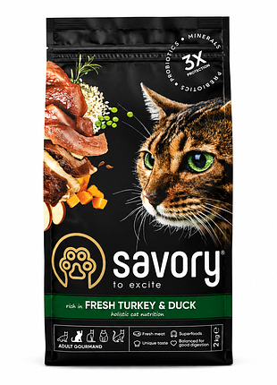 Savory fresh turkey &amp; duck — полнорационный сухой корм для взрослых кошек