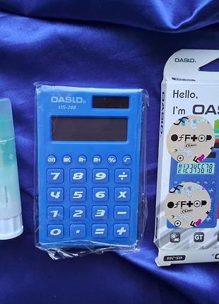 Калькулятор oasldos-208 синий 8-разрядный 100х63х8 мм в подарок удобный клей-карандаш и стильная ручка