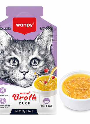 Суп wanpy meat broth duck - мясной бульон с уткой для котов, 50 г.