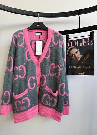 Сіро рожевий кардиган монограма gucci односторонній
