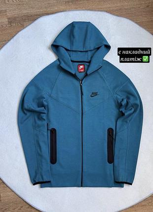 Чоловіча синя спортивна кофта зіпка nike tech fleece