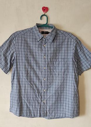 Чоловіча сорочка в клітинку з коротким рукавом marks & spencer blue harbour, розмір м