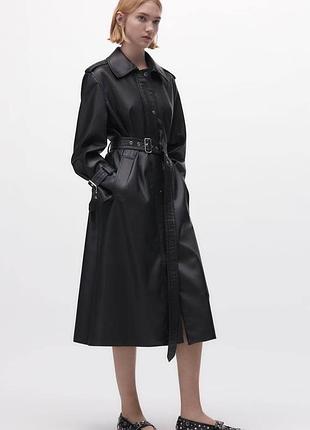 Жіночий довгий плащ тренч з еко шкіри zara