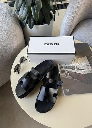 Чорні шкіряні шльопанці steve madden шльопанці hermes чорні шкіряні