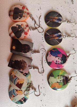 Серьги принт,серьги с рисунками handmade
