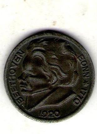 Германия (нотгельд) ø город бонн 10 пфенигов, железо, магнетик 1920 год железо, 3.56g, ø 20.8mm no2150