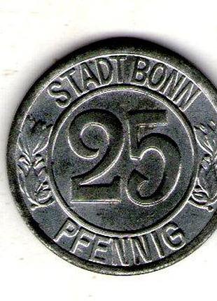Германия (нотгельд) ø город бонн 25 пфенигов, железо, магнетик 1920 год железо, 4.86g, ø 23.8mm no1895
