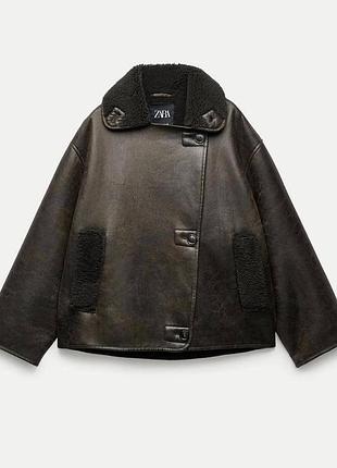 Жіноча дублянка з овчини куртка авіатор zara