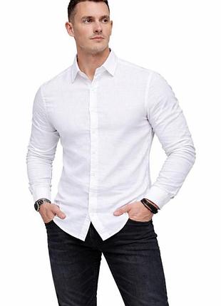 Классическая белая мужская рубашка h&amp;m slim fit (easy iron) размер xl