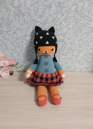 В'язана колекційна м'яка іграшка лисичка седі cuddle&kind handmade in peru.
