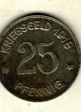 Германия (нотгельд) ø город кобленц 25 пфеногов 1918 год железо, 5.2g, ø 23.7mm no2137