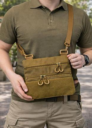 Тактическая сумка через плечо с панелью для патчей cordura койот