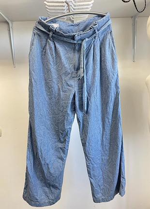 Широкі джинси від бренду zara із м'якого деніму (tencel) зі збирами на талії (фасон paperbag)