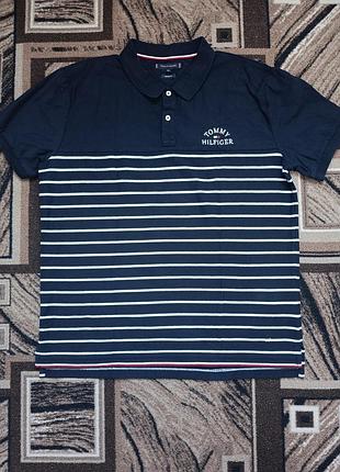 Оригінал tommy hilfiger чоловіче поло бавовняне темно-синє у смужку розмір xxl (бренд футболка з коміром)