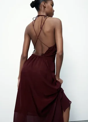 Коктальное платье бордо с открытой спиной zara. 100% вискоза. размер м.