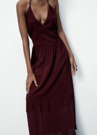 Коктальное платье бордо с открытой спиной zara. 100% вискоза. размер м.