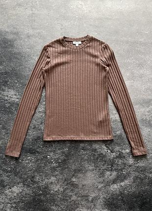 Жіночий лонгслів коричневого кольору reiss (модель carmen ribbed long sleeve top у відтінку mocha), s