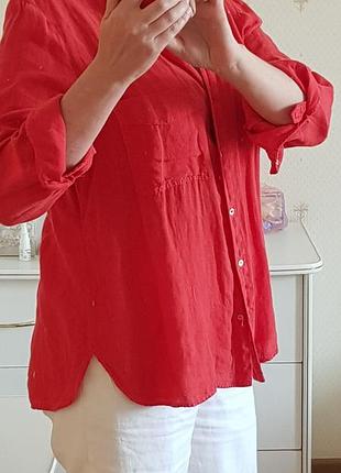 Лляна сорочка zara льняная красная рубашка zara