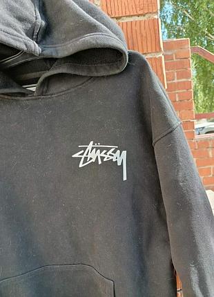 Черное худи stussy с логотипом на флисе, размер xl / xxl (52), оверсайз