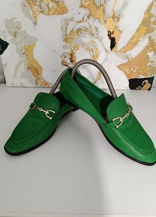 Шкіряні лофери , бренд zara. зелений колір.