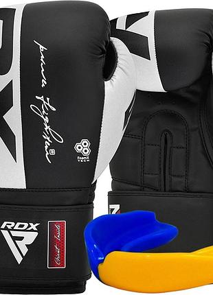 Боксерські рукавиці rdx f4 boxing sparring gloves hook&loop white/black 14 унцій (капа у комплекті)
